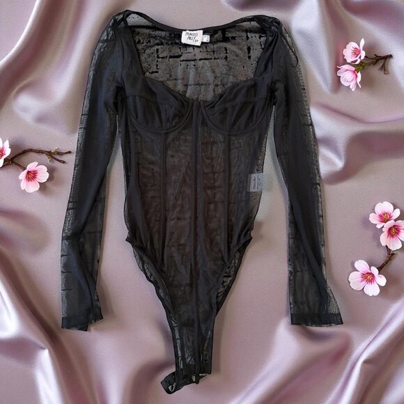 PRINCESS POLLY Mesh Corset Long Sleeve Bodysuit Size US 4 - Picture 1 of 10